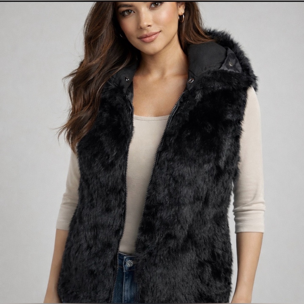 Andrew Marc fur leather opossum vest with pockets